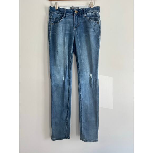 Wit & Wisdom Jeans Size 0 Distressed Straight Leg Light Wash Denim Mid Rise - Picture 1 of 6
